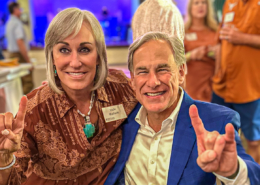 Vicki Wallace with Texas Governor Greg Abbott.